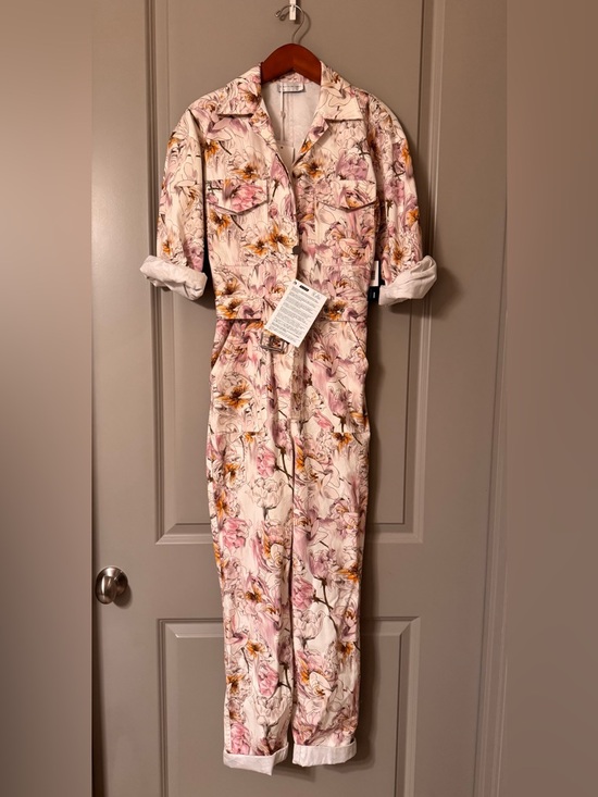 Rebecca Vallance Pants - Rebecca Vallance Floral-Trim Utility Jumpsuit in Blush Size XS